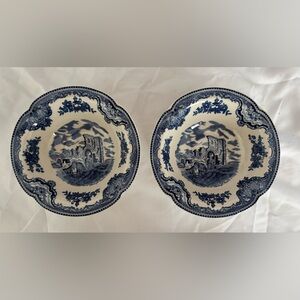 Johnson Brothers Blue White Castle Salad Bowls 6” Set of 2 England
